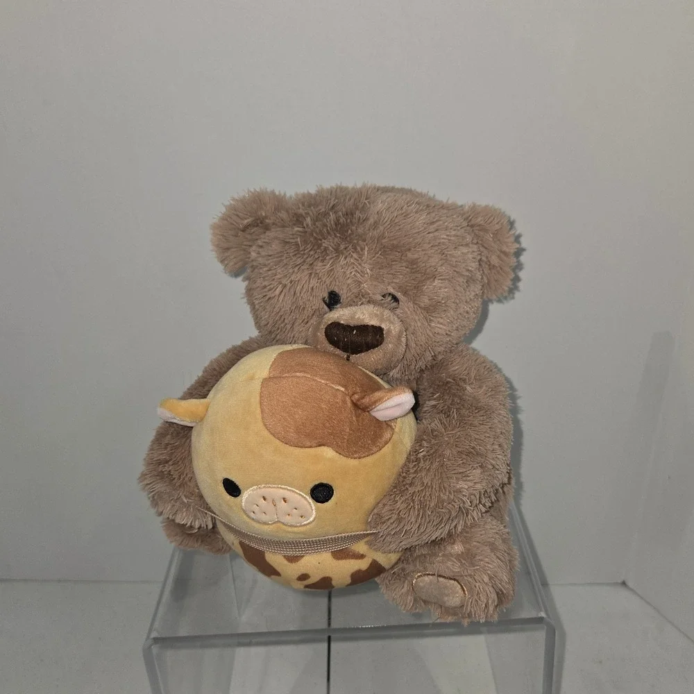 American Gifts Brown Teddy Bear Plush with Gary the Giraffe Squishmallow